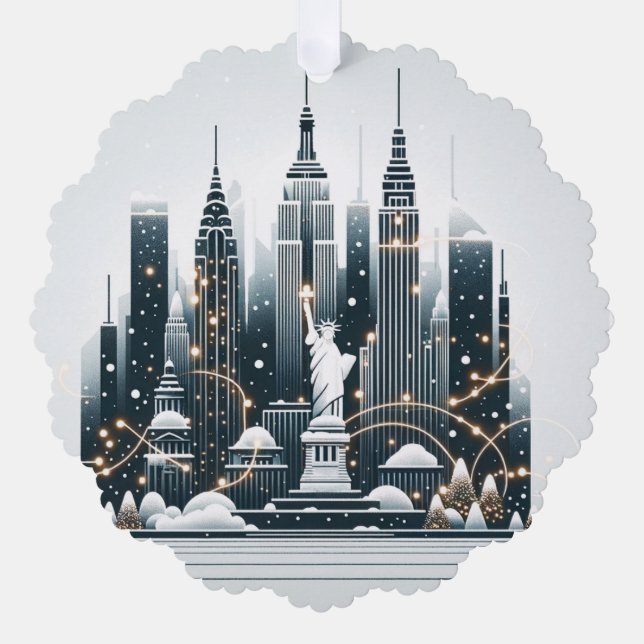 New York Holiday Elegance - Anpassbare Weihnachten Ornament Karte (Vorderseite)