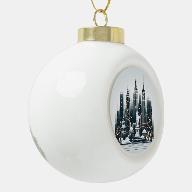 New York Holiday Elegance - Customizable Christmas Keramik Kugel-Ornament (Links)