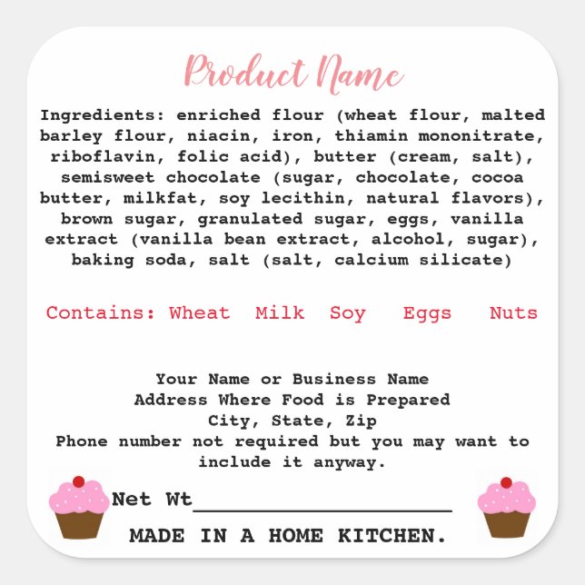 New York Hütte Food Law Label Zuhause Bäckerei Quadratischer Aufkleber (Vorderseite)