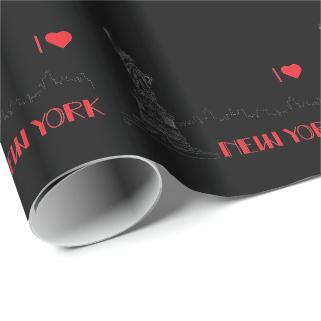 New York, I Liebe, Freiheitsstatue Black Geschenkpapier (Rolleneckpunkt)
