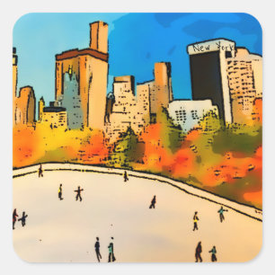 New York Ice rink Central Park Quadratischer Aufkleber