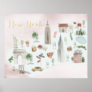 New York Illustriert Watercolor Wall Art Poster
