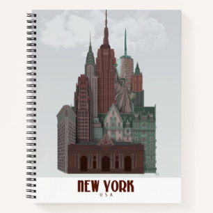 New York in Wolken - Dunkelrot und grün Notizbuch