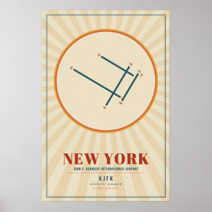 New York JFK Flughafen Rollfeldkarte Poster Retr
