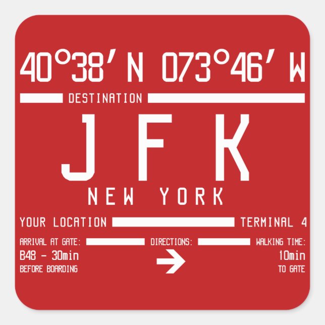 New York JFK International Airport Code Quadratischer Aufkleber (Vorderseite)