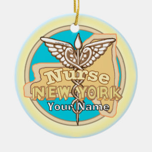 New York Krankenschwester Caduceus Keramik Ornament