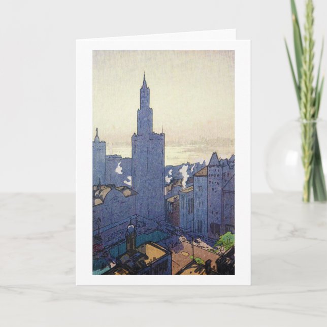 New York Landschaft, Hiroshi Yoshida, Woodcut Karte (Vorderseite)