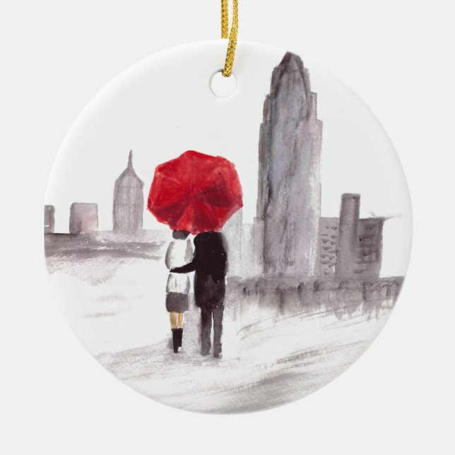 New York Liebe Paar Red Regenschirm NYC Manhattan Keramikornament (Vorne)