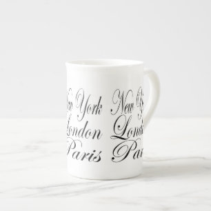New York London Paris - Typografie-Slogan Prozellantasse