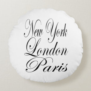 New York London Paris - Typografie-Slogan Rundes Kissen