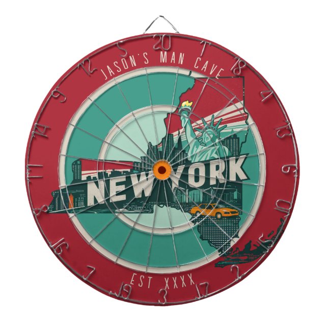 New York Man Cave Individuelle Name Est Date Dartscheibe (vorne)