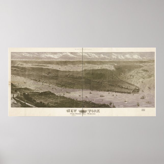 New York Manhattan 1876 Antike Panoramakarte Poster (Vorne)