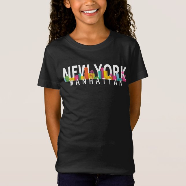 New York Manhattan Skyline mit Palmen T-Shirt (Vorderseite)