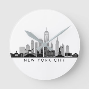 NEW YORK Manhatten USA City Skyline Silhouette Runde Wanduhr