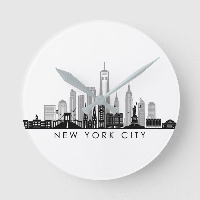 NEW YORK Manhatten USA City Skyline Silhouette Runde Wanduhr (Vorderseite)