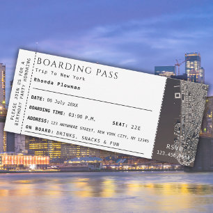 New York Map Boarding Pass Flugzeug Ticket