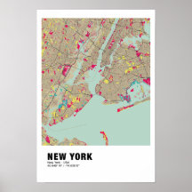 New York Map Poster - New York farbenfrohe Karte
