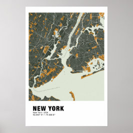 New York Map Poster - New York Green & Yellow Map