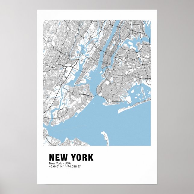 New York Map Poster - New York White Map (Vorne)
