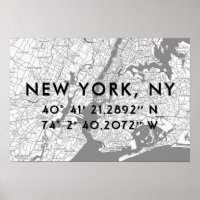 New York Map Schwarz-weiß & grau Personalisiert