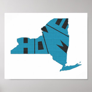 New York Map Shaped Zuhause Staat Blue and Black Poster