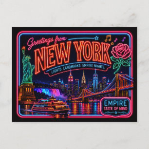 New York Neon State Retro Vintage Postkarte