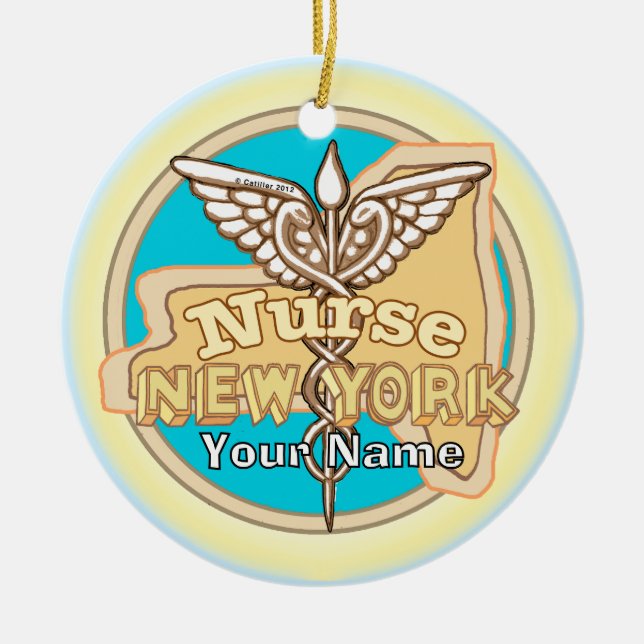 New York Nurse Caduceus  Keramik Ornament (Vorne)
