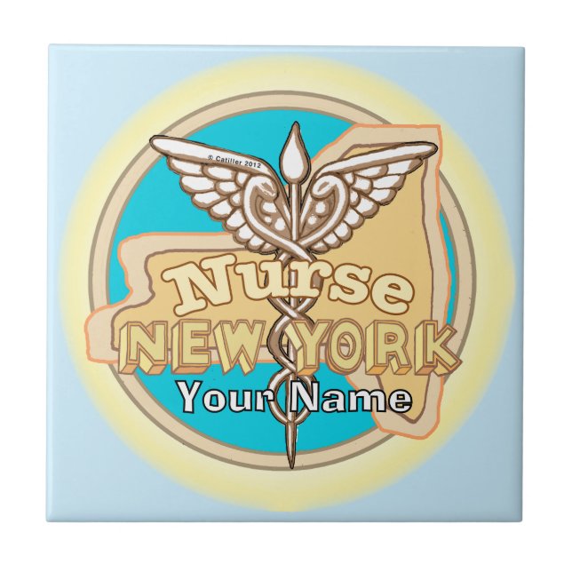 New York Nurse Caduceus Tile Fliese (Vorderseite)