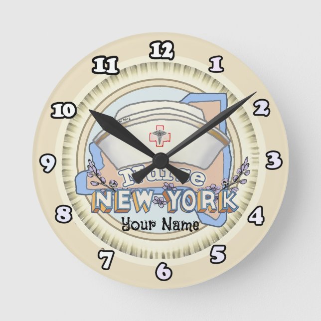 New York Nurse Runde Wanduhr (Vorderseite)
