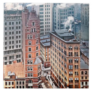 New York NY - Gruppe von Wolkenkratzern um 1900 Fliese