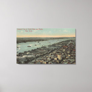 New York, NY - Nordfluss-Ansicht und Docks Leinwanddruck