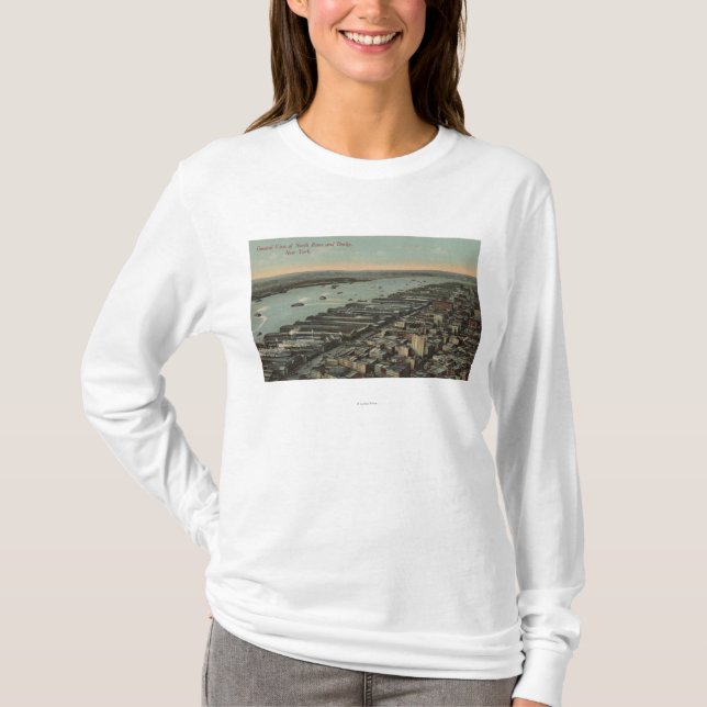New York, NY - Nordfluss-Ansicht und Docks T-Shirt (Vorderseite)