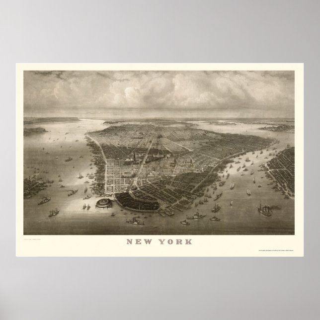 New York, NY Panoramic Map - 1851 Poster (Vorne)