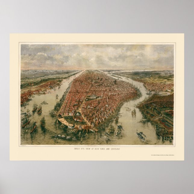 New York, NY Panoramic Map - 1865 Poster (Vorne)