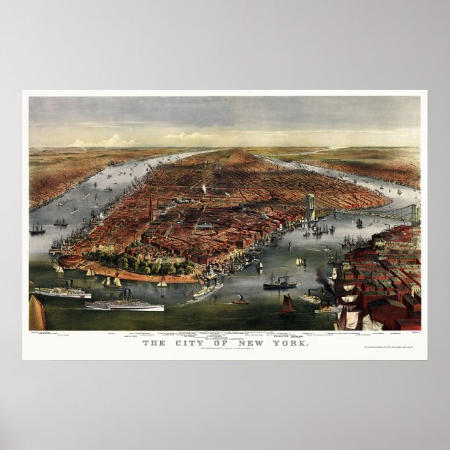 New York, NY Panoramic Map - 1870 Poster (Vorne)