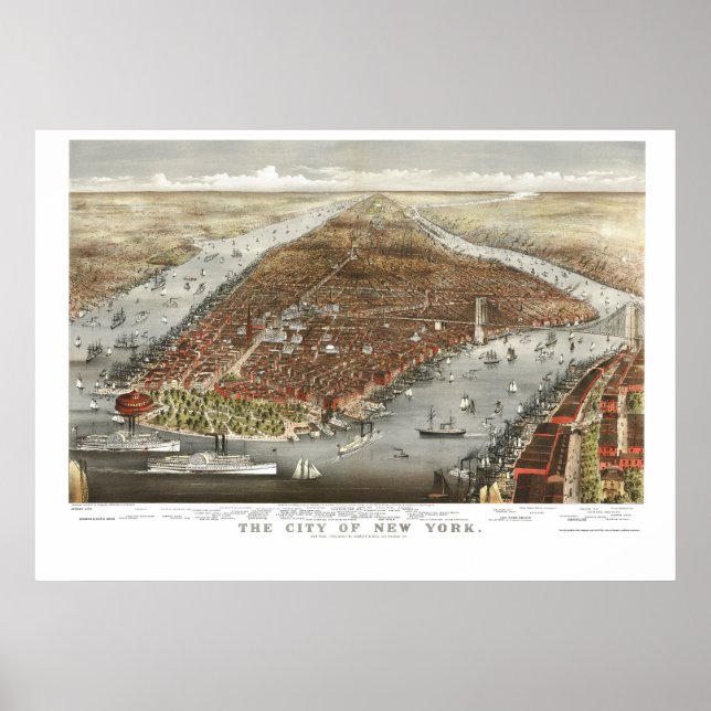 New York, NY Panoramic Map - 1876 Poster (Vorne)