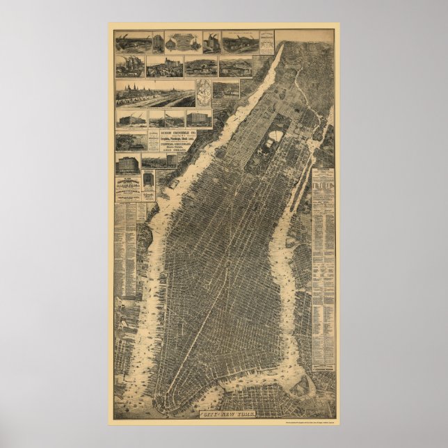 New York, NY Panoramic Map - 1879 Poster (Vorne)