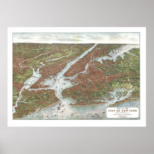 New York, NY Panoramic Map - 1907 Poster