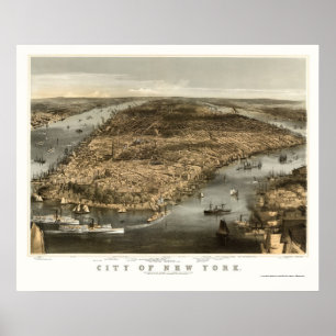 New York, NY panoramische Karte - 1856 Poster