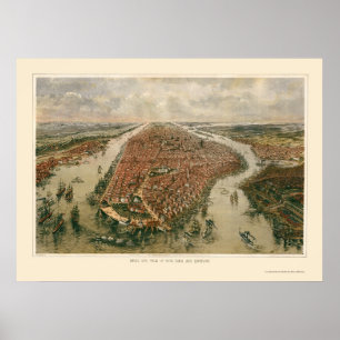 New York, NY panoramische Karte - 1865 Poster