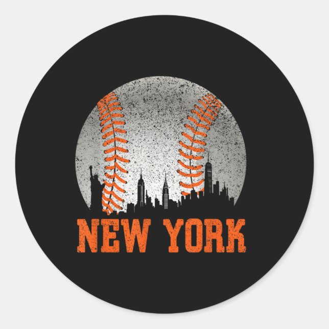 New York Ny Skyline Baseball trifft auf Gameday Runder Aufkleber (Vorderseite)