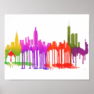 NEW YORK, NY SKYLINE PUDDLES - POSTER