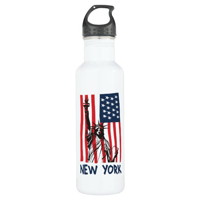 New York NY Statue of Liberty USA Flag Edelstahlflasche (Vorderseite)