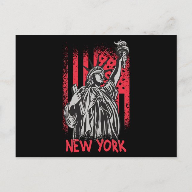 New York NY Statue of Liberty USA Flag Postkarte (Vorderseite)