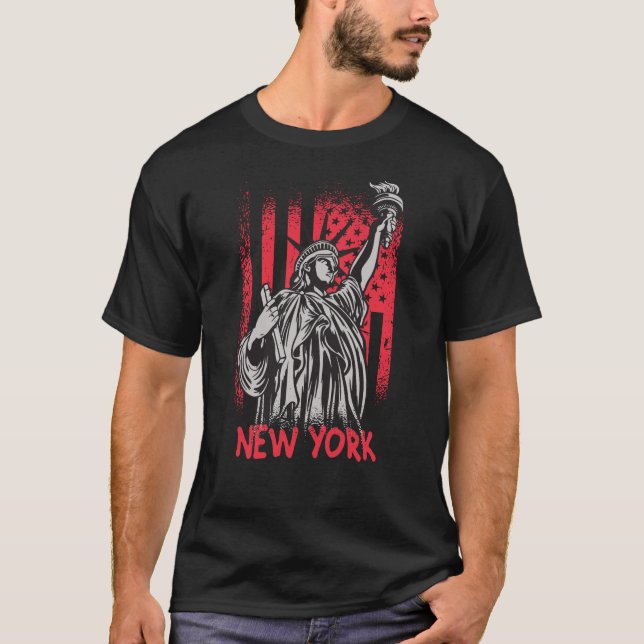 New York NY Statue of Liberty USA Flag T-Shirt (Vorderseite)