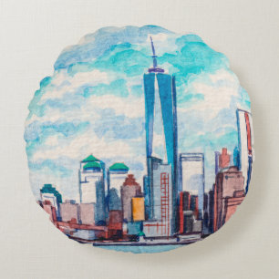 New York, NY, USA. Aussicht auf die Wolkenkratzer Rundes Kissen