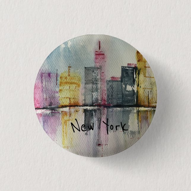 New York NYC Skyline Cityscape Original-Kunstwerk Button (Vorderseite)