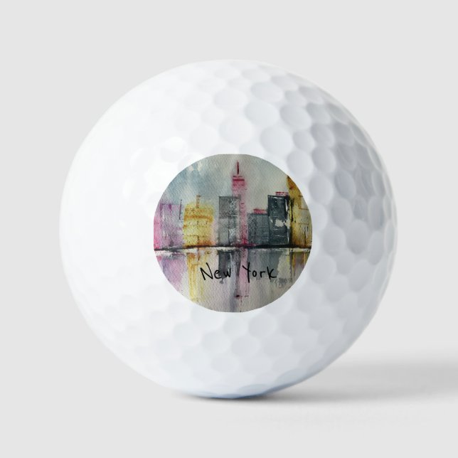 New York NYC Skyline Cityscape Original-Kunstwerk Golfball (Vorderseite)