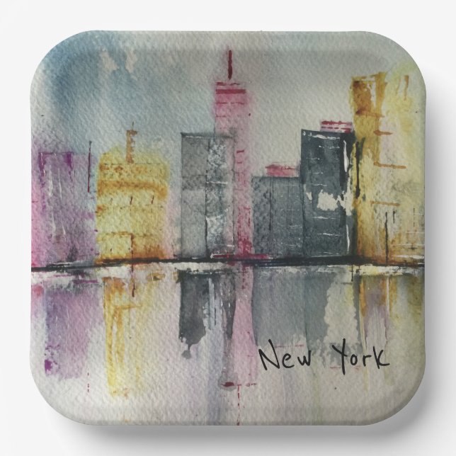 New York NYC Skyline Cityscape Original-Kunstwerk Pappteller (Vorderseite)
