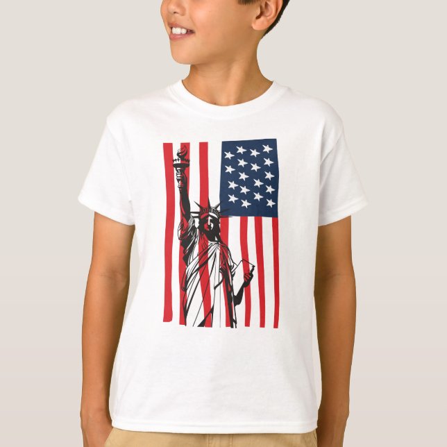 New York NYC Statue of Liberty USA Flag T-Shirt (Vorderseite)
